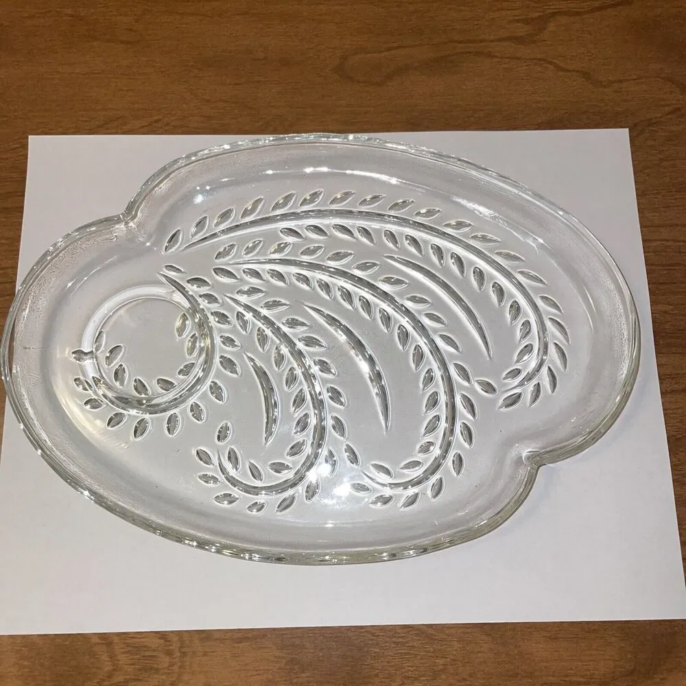 Lot Of 4 Vintage Federal Glass Homestead Wheat Hospitality Snack Plates 10” Oval